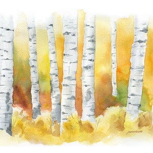 Birch Trees Watercolor Painting Giclee Fine Art Print Autumn Fall Decor UNFRAMED image 2