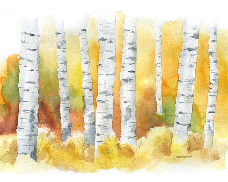 Birch Trees Watercolor Painting Giclee Fine Art Print Autumn Fall Decor UNFRAMED image 2