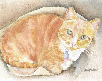 Custom Pet Portrait Watercolor Painting Pet Portrait Cat Dog - One Animal