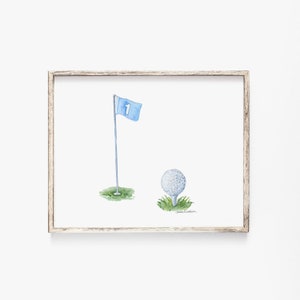 Golf Watercolor Painting Giclee Print - Flag and Golf Ball UNFRAMED