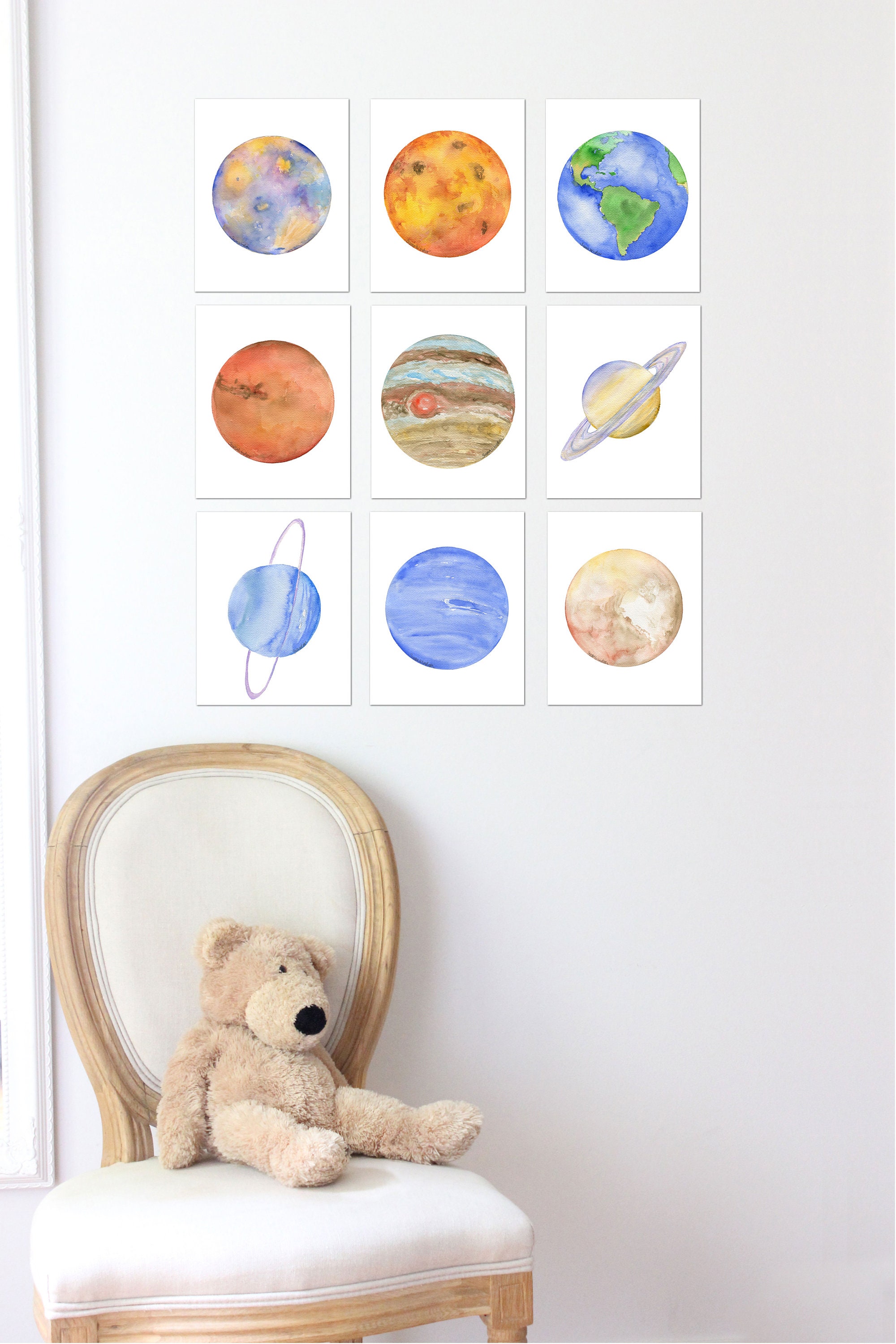 Watercolor Planets Art Prints - Set of 9 - Solar System Artwork ...