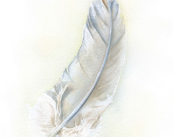 Gray Feather Watercolor Giclee Print - 5 x 7 UNFRAMED