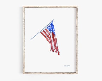 American Flag Watercolor Painting Giclee Print Reproduction UNFRAMED