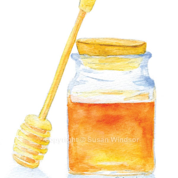 Honey Jar Watercolor Painting 5 x 7 Fine Art Giclee Reproduction