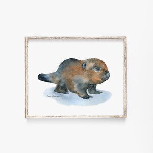 Baby Beaver Watercolor Large Art Print Unframed