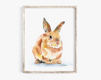 Watercolor Painting Bunny Rabbit Giclee Print Woodland Animals Nursery Art Unframed