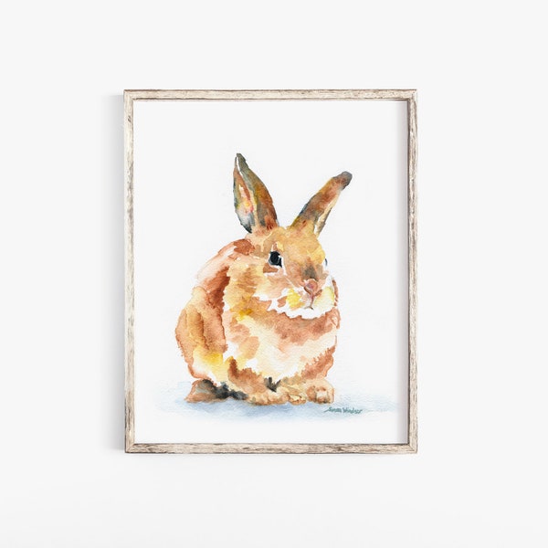 Watercolor Painting Bunny Rabbit Giclee Print Woodland Animals Nursery Art Unframed