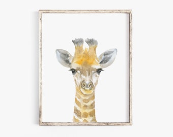 Baby Giraffe Watercolor Painting Giclee Print Reproduction African Animal - Nursery Art Wall Decor UNFRAMED