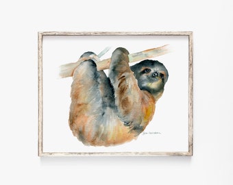 Sloth Watercolor Painting Giclee Print UNFRAMED