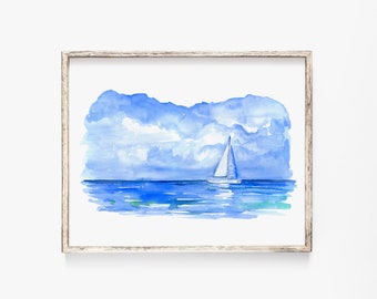 Sailboat Watercolor Painting - Giclee Print - Ocean Seascape Art UNFRAMED