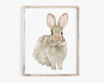 Cottontail Bunny Rabbit front Watercolor Painting Unframed