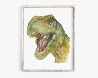 T. rex Watercolor Painting Giclee Print Reproduction UNFRAMED