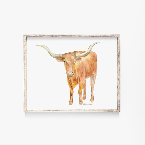 Longhorn Original Watercolor Print Etsy
