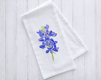 Bluebonnet Watercolor Flour Sack Tea Towel