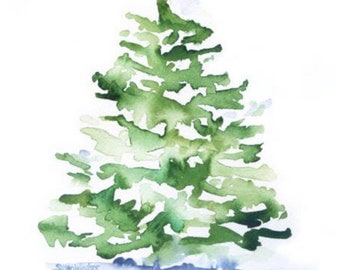 Pine Tree Watercolor Painting Giclee Print Christmas Art UNFRAMED