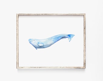 Beluga Whale Watercolor Art Print UNFRAMED