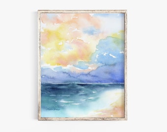 Seascape Watercolor Painting - Giclee Print - Abstract Ocean Wall Art UNFRAMED