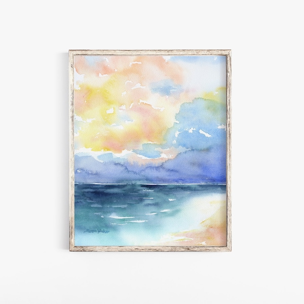 Seascape Watercolor Painting - Giclee Print - Abstract Ocean Wall Art UNFRAMED