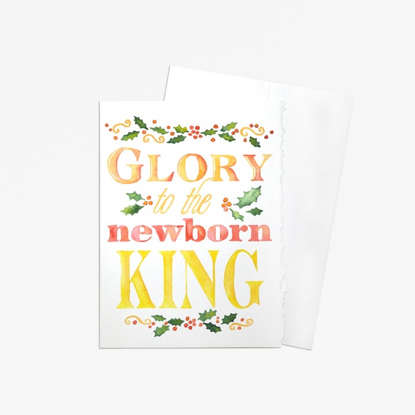 Christian Christmas Card Set of 10 - Watercolor Painting - Glory to the Newborn King