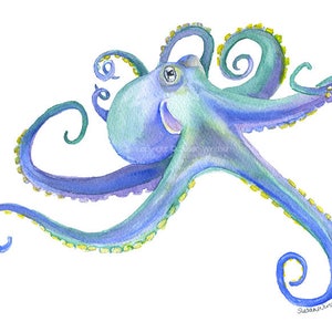 Octopus Watercolor Painting 10 x 8 / 11 x 8.5 Purple Sea Life Ocean Creature Watercolor UNFRAMED image 2