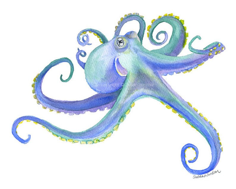 Octopus Watercolor Painting 10 x 8 / 11 x 8.5 Purple Sea Life Ocean Creature Watercolor UNFRAMED image 2