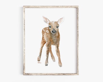 Deer Fawn 3 Watercolor Painting - Fine Art Giclee Reproduction - Woodland Animal Nursery Wall Decor Unframed