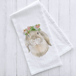 Spring Bunny Tea Towel - Easter Decor Flour Sack - Farmhouse Decor - S –  Running Frog Studio