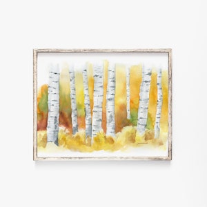 Birch Trees Watercolor Painting Giclee Fine Art Print Autumn Fall Decor UNFRAMED image 1