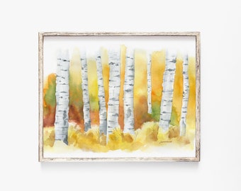 Birch Trees Watercolor Painting Giclee Fine Art Print Autumn Fall Decor UNFRAMED