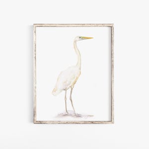 Egret Watercolor Painting - Neutral Color - Giclee Print - Fine Art Print Bird Painting UNFRAMED
