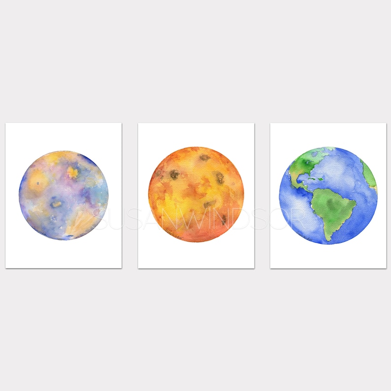Watercolor Planets Art Prints - Set of 9 - Solar System Artwork ...