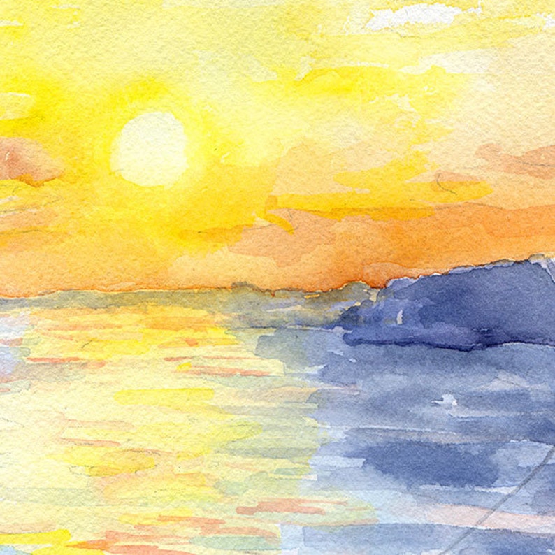 Sunset at the Ocean Watercolor Painting 10 x 8 / 11 x 8.5 Giclee Print Reproduction Abstract Art UNFRAMED image 3