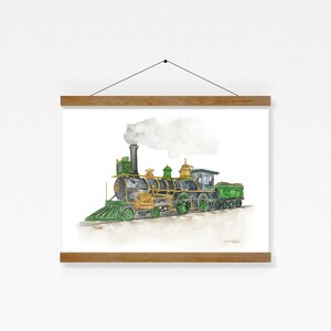 Steam Engine Train Watercolor Painting Giclee Print Boys Room Nursery Art UNFRAMED image 2