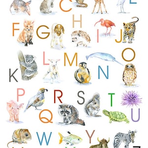 Animal Alphabet Large Poster Vertical Format Watercolor Animals Nursery Art ABCs Kids Room Children's Art UNFRAMED image 1