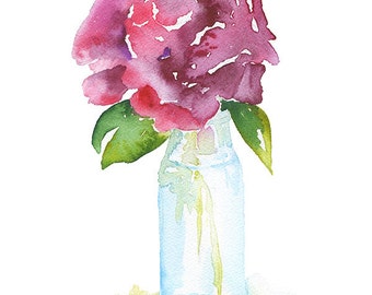 Rose Watercolor Painting Giclee Print 8 x 10 Glass Vase - 8.5 x 11 Fine Art Print UNFRAMED