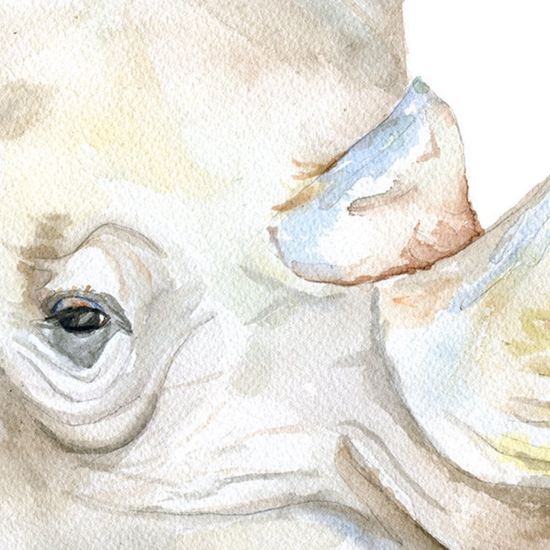 Peinture aquarelle rhinocéros grande affiche imprimée Giclée sans cadre image 3