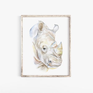Nashorn Aquarell Malerei Großes Poster Druck - Giclee UNGERAHMT