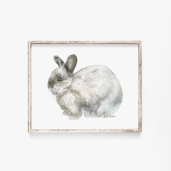Watercolor Gray Bunny Painting Giclee Print - Nursery Art - Rabbit Unframed