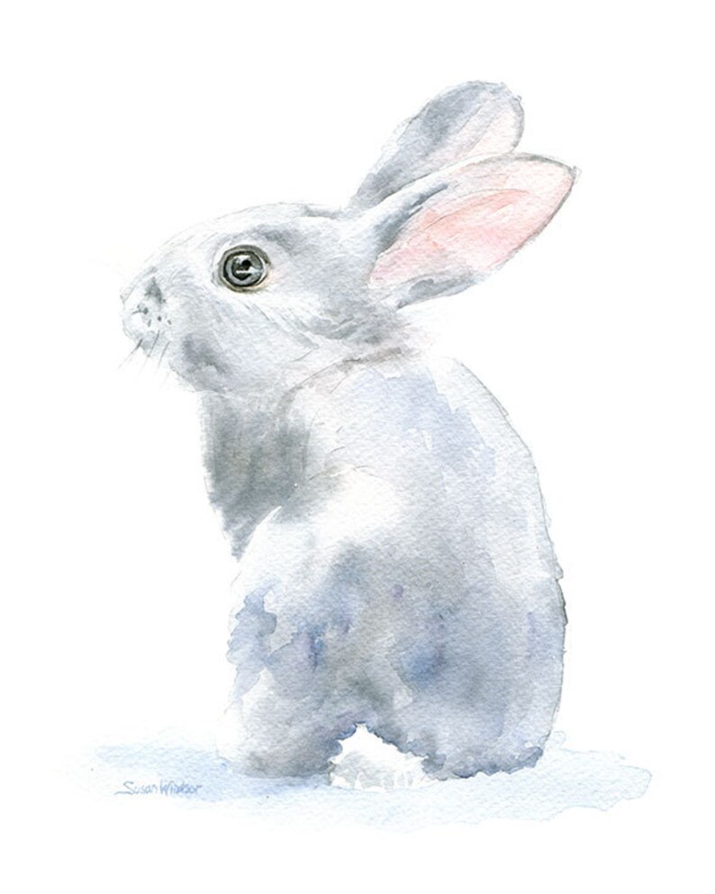 Watercolor Painting Bunny Gray Bunny Rabbit Nursery Art Etsy