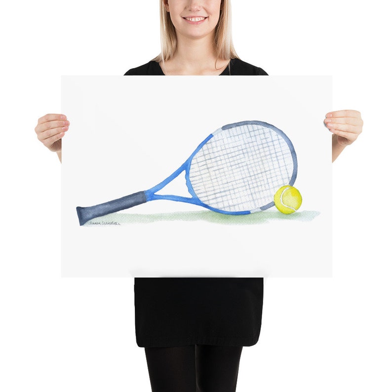 Tennis Ball and Racket Watercolor Large Poster Art Print UNFRAMED 18×24 inches