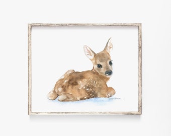 Herten fawn liggen grote poster print ongelijst