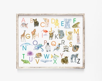 Alphabet Animals Watercolor 2 Poster - Nursery Art - ABC wall art UNFRAMED