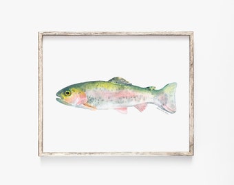 Rainbow Trout Watercolor Print - Fishing Art - Fisherman Painting - Fish Unframed