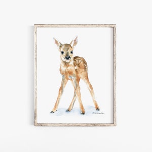 Deer Fawn Watercolor Painting Giclee Print Nursery Art Wall Decor Unframed