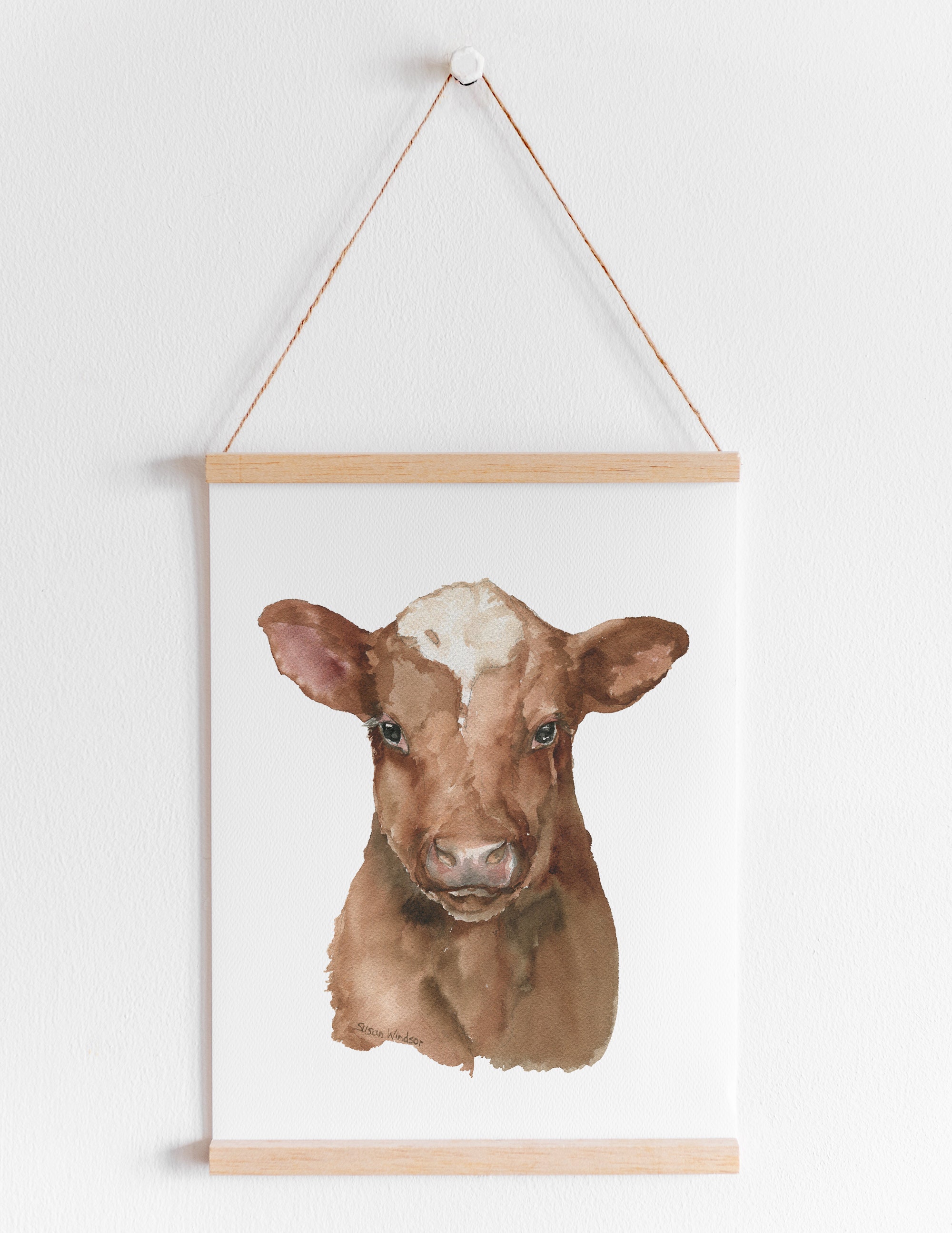 Shorthorn Cow Calf Watercolor Painting Fine Art Giclee