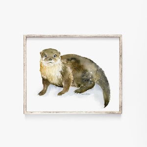 River Otter Watercolor Painting Giclee Reproduction Fine Art Print Nursery Art Woodland Animal Print Unframed