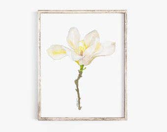 White Magnolia Watercolor Painting Giclee Print Floral Wall Decor UNFRAMED