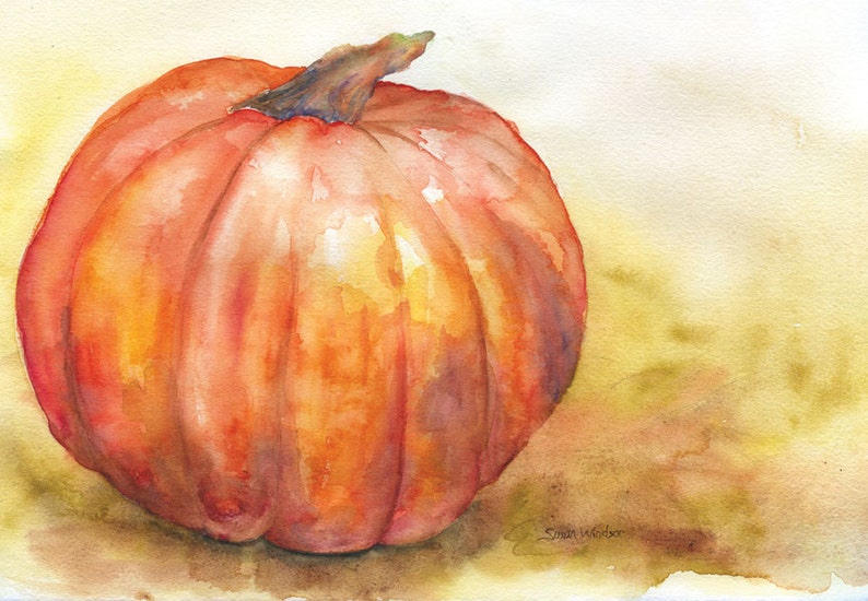 Watercolor Pumpkin Thanksgiving Fall Autumn Greeting Card 5"x7" - Etsy