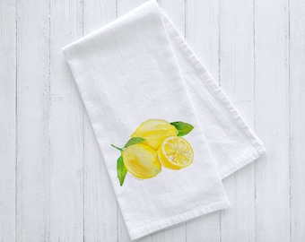 Lemons Watercolor Flour Sack Tea Towel