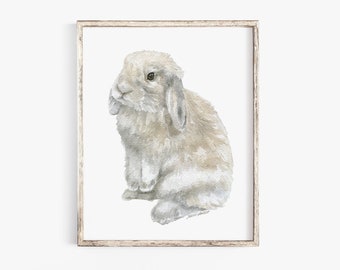 Bunny Watercolor Painting - Tan Gray Lop Rabbit - Woodland Nursery Art Giclee Print Unframed